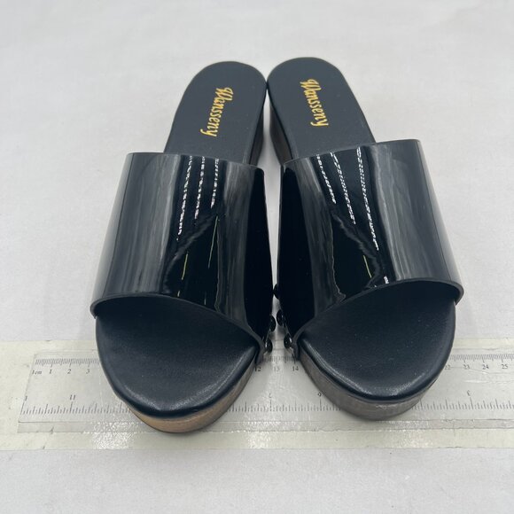 Wansseny Black Open Toe Studded Mules Slip on Flatform Low Heel Clogs Sandals - Picture 3 of 8
